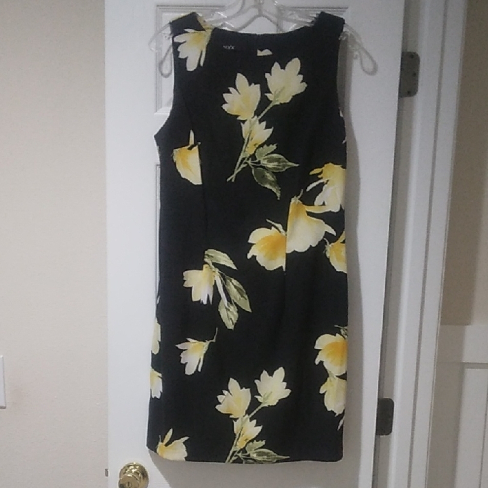 Floral Sleeveless Dress - Black and Yellow
